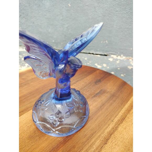 Blue Fenton Art Glass Butterfly on Branch Figurine - Picture 8 of 11
